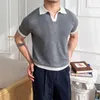 Polos masculinos 2024 T-shirt de lapela de malha de verão britânica colorido britânico colar colar de colar camisa pólo slim