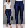 Calças femininas Mulheres Matte Couro Preto Calças Slim Casual PU Leggings Stretchy Cintura Alta Bodycon Zipper PVC Lápis 2024