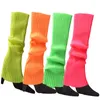 Women Socks 2024 Halloween 80s Neon Colored Knit Leg Warmers Ribbed Bright Footless Sock Punk Black Knee High Gothic Hip-hop Rock