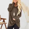 Women's Blouses Loose T-shirt Stylish Long Sleeve Collection Casual Twist Knot Hem Tops Slim Fit Striped Tee O-neck For Autumn