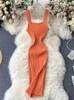 Party Dresses SINGREINY Summer Backless Knit Dress Ladies Spaghetti Strap Sheath Elastic Bodycon Sundress 2024 Streetwear Y2K Sexy Beach