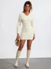 Casual Kleider Frauen Pullover Kleid Langarm V-ausschnitt Ausgehöhlt Solide Slim Fit Bodycon Herbst Mini