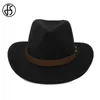 FS 2020, женская зимняя хлопковая черная винтажная шляпа-федора из тройного фетра для мужчин, с широкими полями в ковбойском стиле и кожаным ремнем, джазовая кепка1795