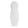 Casual Dresses BEAUKEY 2024 Sexy Women Vintage Black Bandage Dress Turtleneck Sleeveless Runway Party Celebrity White Bodycon XL Vestidos