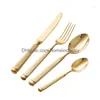 Dinnerware Sets 4Pcs Bright 18/10 Stainless Steel Luxury Cutlery Set Tableware Knife Spoon Fork Flatware Dishwasher Safe Utensils Dro Dhowi