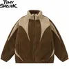 Homens hip hop streetwear jaqueta casaco de lã peludo retro retalhos harajuku jaqueta parkas inverno outwear zíper até 240123