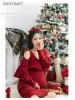 ドレスdvotinst女性写真小道具マタニティタンクドレス妊娠レッドクリスマス新年ドレスカーディガン2pcsスタジオ服