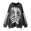 Manliga klädtryck tröja för män skalle skelett hoodies par outfit hooded full zip up designer overfit estetic 240119