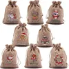 Confezione regalo 50 pz/lotto Borsa con coulisse di Natale Decor Simpatico Babbo Natale Fiocco di neve Alce Sacchetti portaoggetti in lino Anno Festa Sacchetti di caramelle