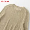 Kvinnors T-skjortor Mnccmoaa 2024 Summer Woman Fashion Long Sleeve Round Neck T-shirt Kvinnlig fast färg Casual Loose Tee Tops