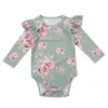 Rompers Citgeeborn Baby Girl Floral Clothes Long Flying Sleeve Bodysuit Sunsuit Söt Jumpsuit Söt härlig kläder