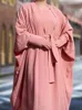 Ethnische Kleidung Ramadan Eid Djellaba Anzüge Abaya Dubai Zwei Stücke Dickere Muslimische Sets Kleid Türkei Islam Abayas Mit Gürtel WY1291