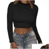 T-shirts Femmes Femmes T-shirt Femmes Y T-shirts courts Silm Fit Solide Couleur Crop Tops Automne Femme T-shirts de base Mode à manches longues