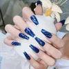 Накладные ногти, 24 шт., европейские мраморные накладки для ногтей с синим пламенем, полное покрытие, носимые предметы искусства для ежедневного использования, длинные кончики