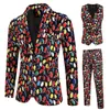 Herrdräkter 2024 Autumn Winter Mens Blazer Coat Christmas Day Four Seasons Digital Printing Suit Vest Trousers 3 Piece