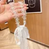 Hair Clips Sweet Crystal Pearl Hairband Romantic Beads Flowers Lace Long Ribbon Headdress Up Clavicle Choker Necklace Jewelry