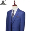 Men's Suits High-end Brand Classic Blue Or Gray Plaid Casual Business Suit Retro Official Groom Wedding Dress Jacket Vest Pants