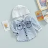 FocusNorm 0-5Y Autumn Toddler Boys Boys Coat 2色ソリッドデニム長袖シングル胸パッチワークフード付きジャケット240202