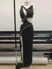Casual Dresses Ailigou 2024 Sommarkvinnors sexiga ärmlösa ihåliga pärlstav svart V-ringning SIDA LÅNG LÅNG DRESS Evening Celebrity