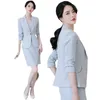 Élégant Blazer robe costumes femmes affaires travail uniforme bureau dame professionnel deux pièces ensemble costume robe femme mode 240129