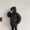 Kvinnors dike rockar vinter huva puffer jacka kvinnor koreanska lösa varm svart läderbubbla kvinnliga streetwear