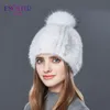 ENJOYFUR Dames Bontmuts Echte Nerts Bontmuts Met Bont Pom Pom Gebreide Nertsenhoeden Voor Winter Hoge Kwaliteit Dikke Warme Vrouwelijke Beani343C