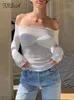 Women's T Shirts FSDA Off Shoulder White Women Sexy Black 2024 Autumn Summer Y2K Casual Long Sleeve Crop Tops Party Tee