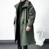 Primavera outono exército verde blusão moda masculina de comprimento médio casual casaco com capuz masculino diário alta rua roupas masculinas 240124