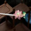 Hair Clips Sticks Hairstyle Design Tool With Elegant Pink Lotus Flowers Headdress For Cheongsam Chinese Clothes Tea Wear