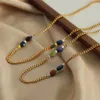 Choker ALLME Handmade Colorful Natural Stone Strand Link Chain Pendant Necklaces For Women Gold PVD Plated Titanium Steel