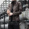 Autumn Men Casual Fashion Stand Collar Slim PU Leather Jacket Solid Color Leather Jacket Men Anti-wind Motorcycle S-4XL 240126