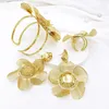 Necklace Earrings Set Gold Color Bracelet Ring For Women 18K Plated Flower Design Luxury Dubai Jewelry