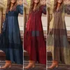 Casual Dresses Bohemian Shirt Dress Women's Maxi Sundress 2024 Spring Elegant V Neck Ruflle Vestido Female Long Sleeve Tunic Robe