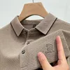 Koreansk stil lapel plåt polo skjorta långärmad lyx höstkläder affärer casual mode tryck andningsbara män toppar 240122