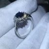 Cluster Anéis Royal Jewelry Princesa Diana Soild 925 Anel de Prata Esterlina Banda de Casamento de Noivado para Mulheres Nupcial Dia dos Namorados Presente