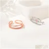 Bagues de cluster Tempérament coréen Double-Ring Micro Pave Belle Fleur Ouverture Index Bague Niche Réseau Design Sense Red Rose D Dhygn