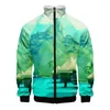 Chaquetas para hombres Ilustración de paisaje 3D Impresión digital creativa Impreso Stand Collar Cremallera Jacke para hombres Mujeres Sudadera con capucha Ropa Para Hombre