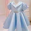 Mädchen Kleider Geboren Baby Mädchen Prinzessin Prom Kleid Blau Satin Kinder Für Taufe 1. Geburtstag Hochzeit Brautjungfer Infant Vestidos