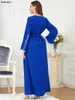 Ethnic Clothing Abayat Emberoidery Maxi Dresses Ladies V-neck Long Sleeve Belted Kaftan Turkish For Women Jilbab 2024 Autumn