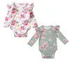 Rompers Citgeeborn Baby Girl Floral Clothes Long Flying Sleeve Bodysuit Sunsuit Söt Jumpsuit Söt härlig kläder