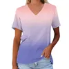 T-shirts pour femmes été à manches courtes col en V Long t-shirt Handstand chemise femme décontracté