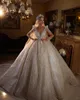 Underbara bollklänning bröllopsklänningar juvelhals långa ärmar ruffle brudklänningar paljetter svep tåg prinsessa äktenskap klänningar skräddarsydd