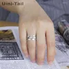 Cluster Rings Uini-Tail 925 Tibetan Silver Retro Group Of Small Fish Open Ring Female Models Thai Wide-faced GN398