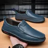 Summer Breathable Genuine Slip On Loafers Men Casual Leather Blue Flats Driving Shoes Moccasins