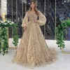 Sukienki swobodne LKF 2024 Gold Premium Beaded Deluxe Evenuxe Sukienka Seksowna w dekolcie duża siatka huśtawkowa