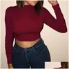 T-shirts Femmes Femmes T-shirt Femmes Y T-shirts courts Silm Fit Solide Couleur Crop Tops Automne Femme T-shirts de base Mode à manches longues