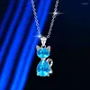 Pendentif Colliers Mignon Petit Chat Collier Aqua Bleu Rose Blanc Zircon Pour Femmes À La Mode Argent Couleur Chaîne Bijoux De Fête