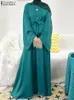 Etnische Kleding ZANZEA Mode Vrouwen Elegante Lange Mouw Effen Moslim Jurk Lente Satijnen Zonnejurk Dubai Turkije Abaya Hijab Vestedo Gewaad