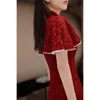 Roupas étnicas Vermelho Verão Cheongsam Mulheres Lace Slim Estilo Chinês Noite Vestido de Festa 2024 Qipao para Mulheres