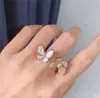 Pierścienie projektantki mody Woman 18K Rose/Gold Splated S925 Srebrna platowana miedziana krymineston Vann*Cleff dwa motyle Pierścienie miłośnik Walentynki z pudełkiem